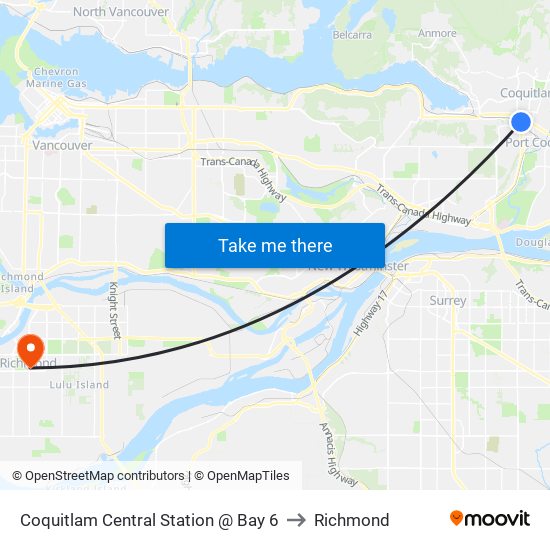 Coquitlam Central Station @ Bay 6 to Richmond map