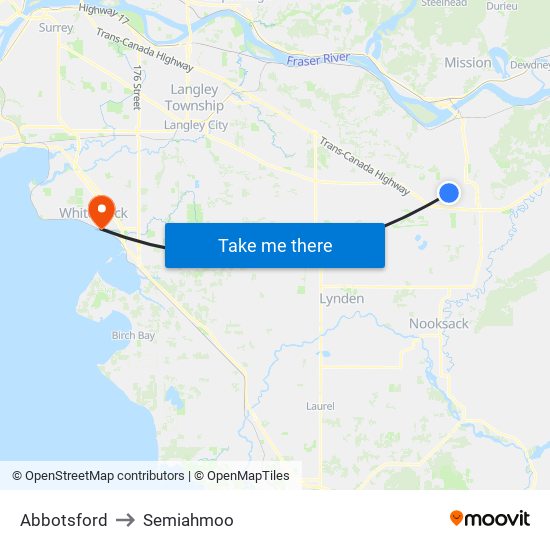 Abbotsford to Semiahmoo map