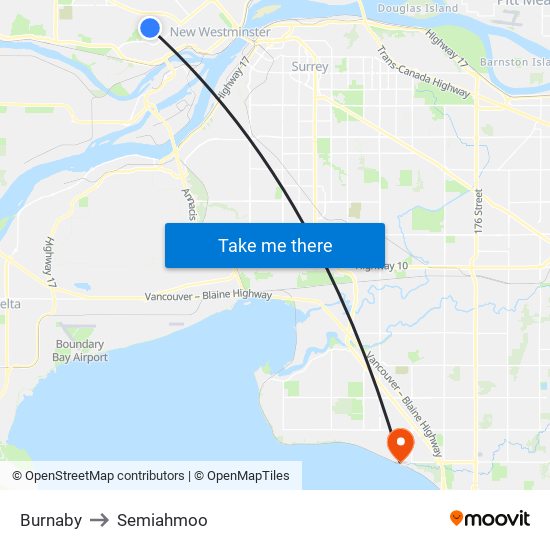 Burnaby to Semiahmoo map