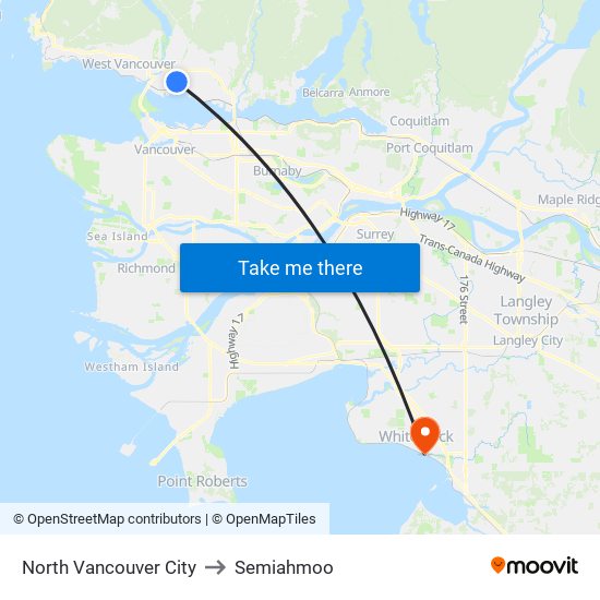 North Vancouver City to Semiahmoo map