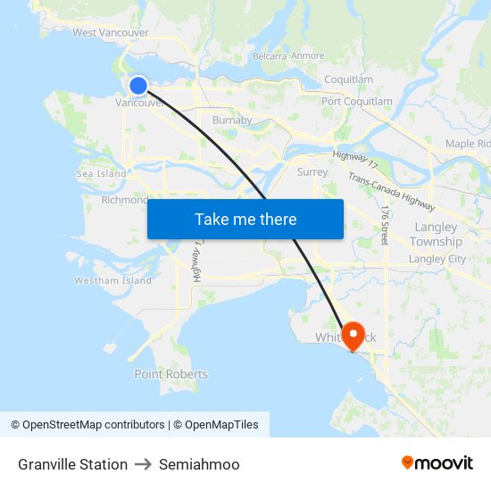 Granville Station to Semiahmoo map