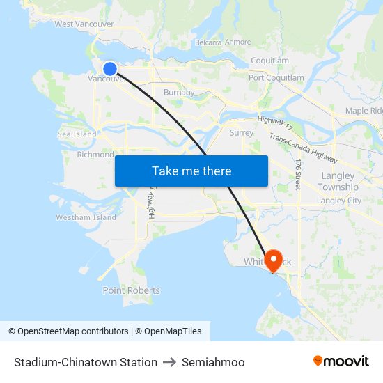 Stadium-Chinatown Station to Semiahmoo map
