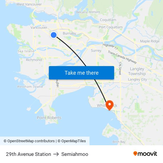 29th Avenue Station to Semiahmoo map