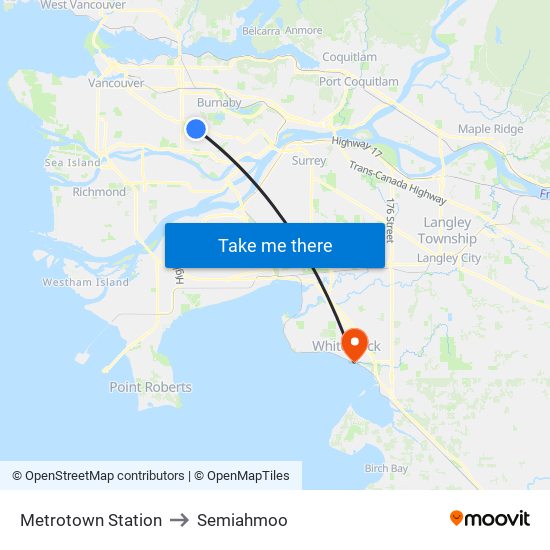 Metrotown Station to Semiahmoo map