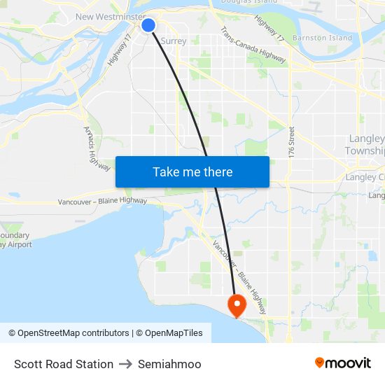 Scott Road Station to Semiahmoo map