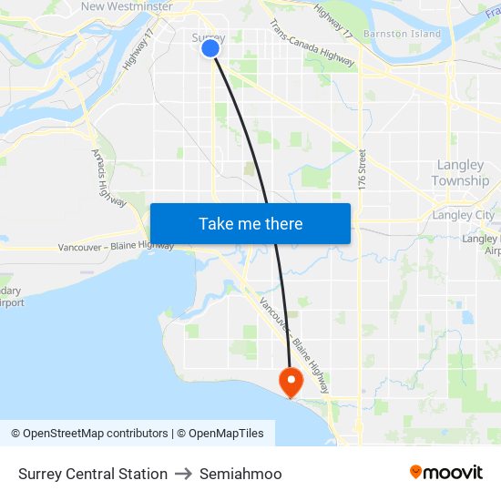 Surrey Central Station to Semiahmoo map