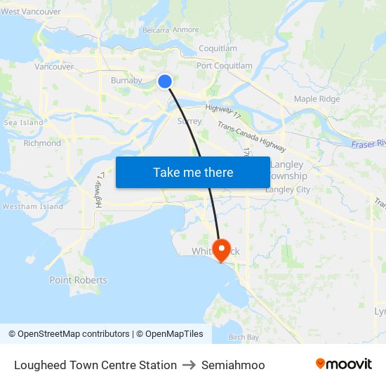 Lougheed Town Centre Station to Semiahmoo map