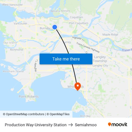 Production Way-University Station to Semiahmoo map