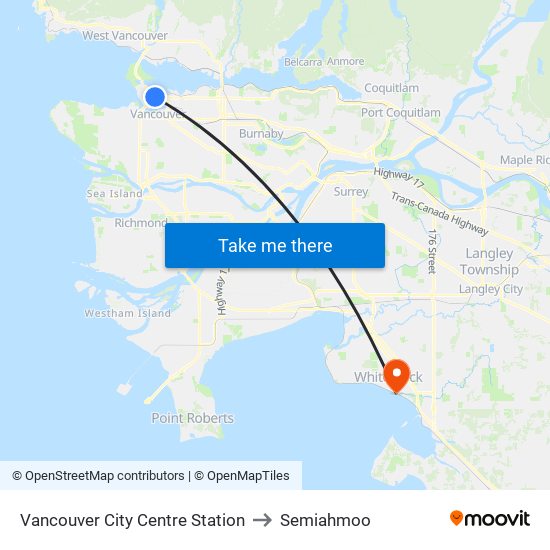 Vancouver City Centre Station to Semiahmoo map