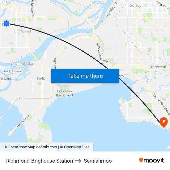 Richmond-Brighouse Station to Semiahmoo map