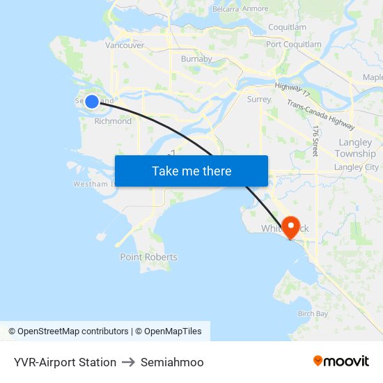 YVR-Airport Station to Semiahmoo map