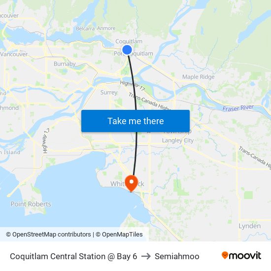 Coquitlam Central Station @ Bay 6 to Semiahmoo map