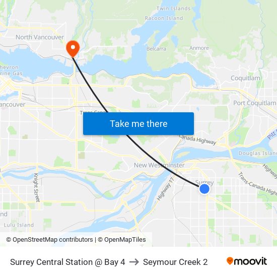 Surrey Central Station @ Bay 4 to Seymour Creek 2 map
