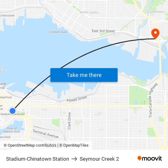 Stadium-Chinatown Station to Seymour Creek 2 map