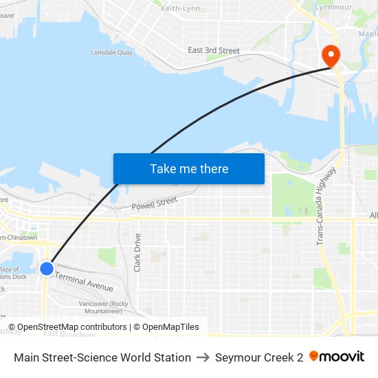 Main Street-Science World Station to Seymour Creek 2 map