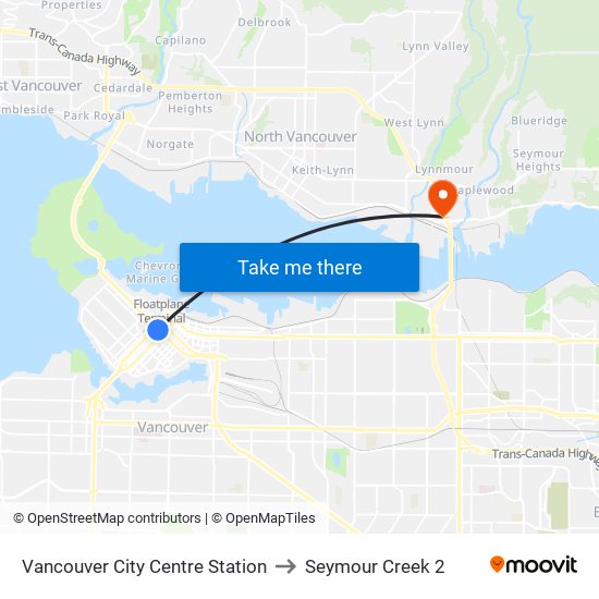 Vancouver City Centre Station to Seymour Creek 2 map