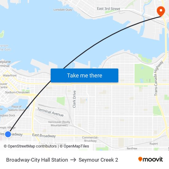 Broadway-City Hall Station to Seymour Creek 2 map