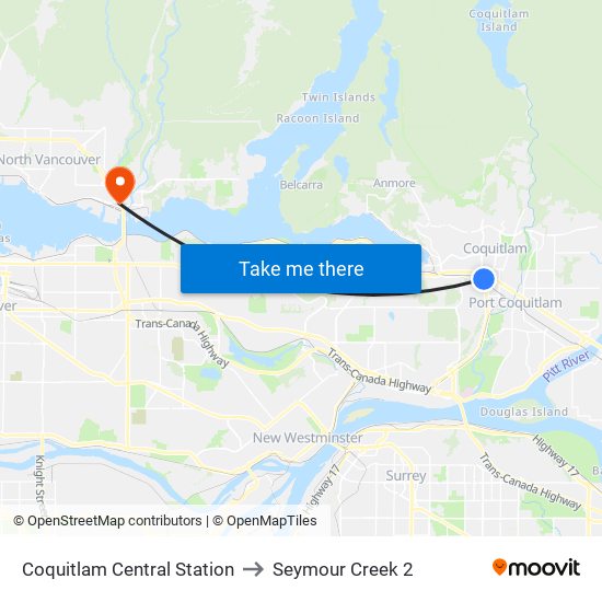 Coquitlam Central Station to Seymour Creek 2 map