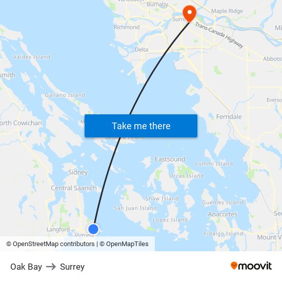 Oak Bay to Surrey map