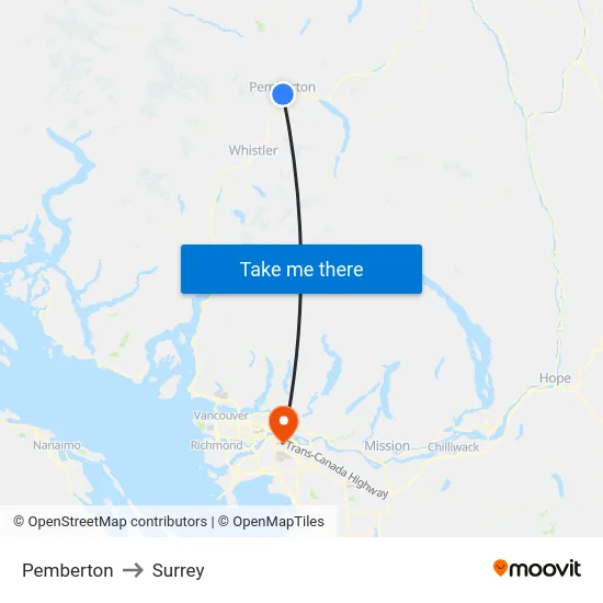 Pemberton to Surrey map