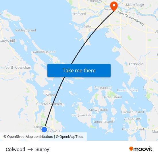 Colwood to Surrey map