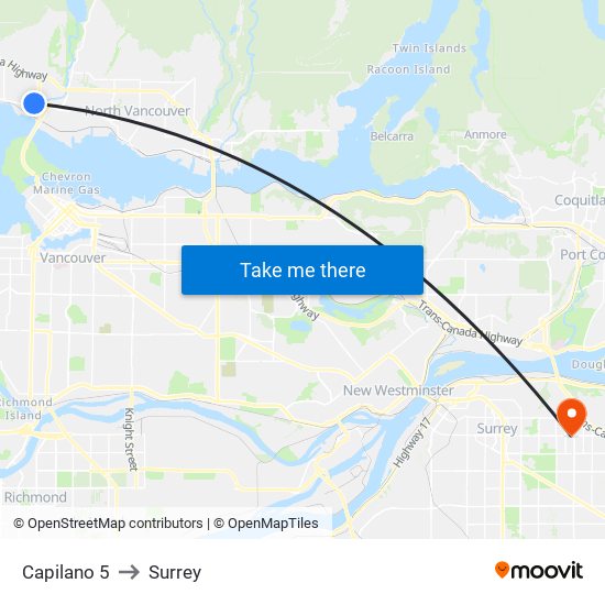 Capilano 5 to Surrey map