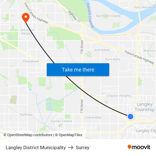 Langley District Municipality to Surrey map