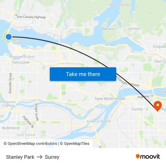 Stanley Park to Surrey map