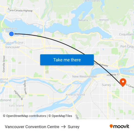 Vancouver Convention Centre to Surrey map