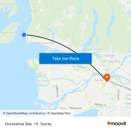 Horseshoe Bay to Surrey map