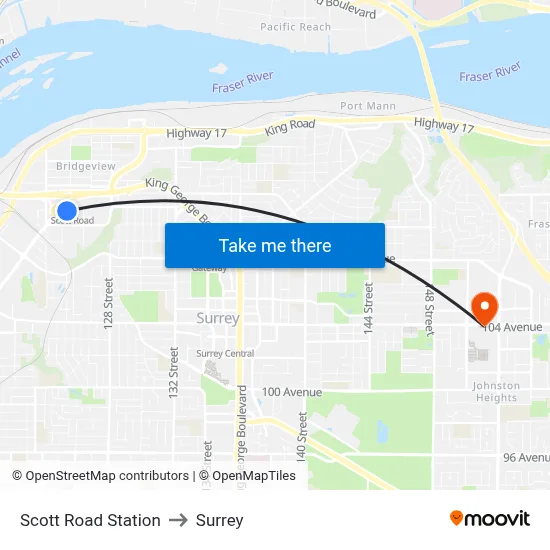 Scott Road Station to Surrey map