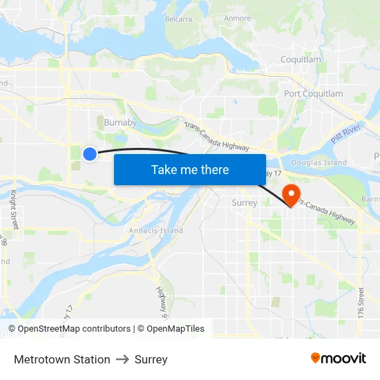 Metrotown Station to Surrey map