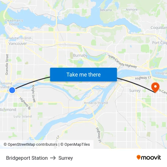 Bridgeport Station to Surrey map