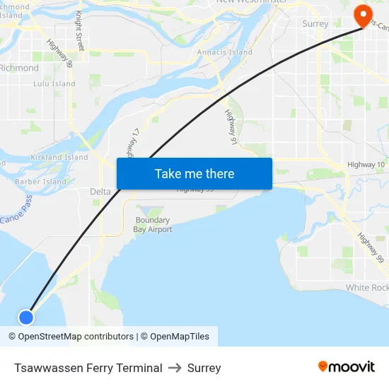 Tsawwassen Ferry Terminal to Surrey map