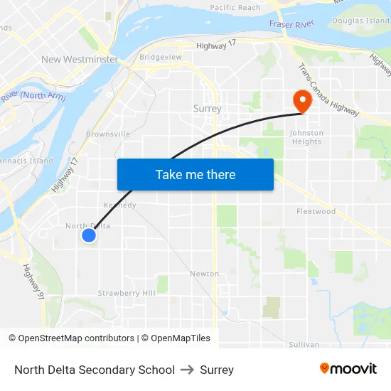 North Delta Secondary School to Surrey map