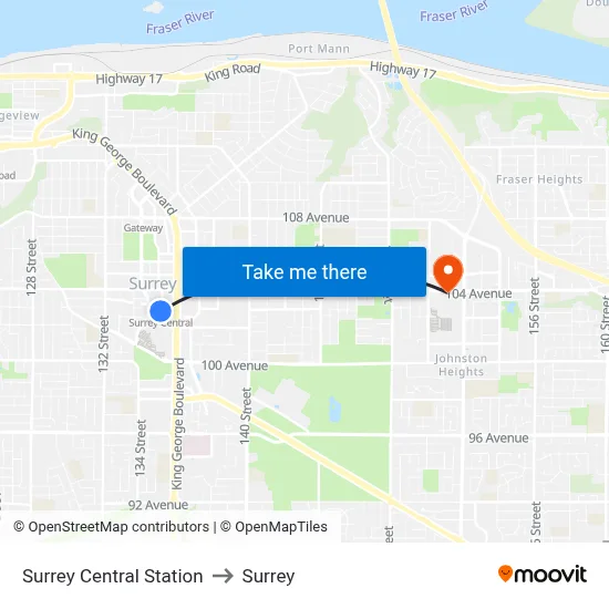 Surrey Central Station to Surrey map