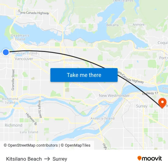 Kitsilano Beach to Surrey map