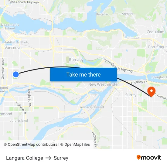 Langara College to Surrey map