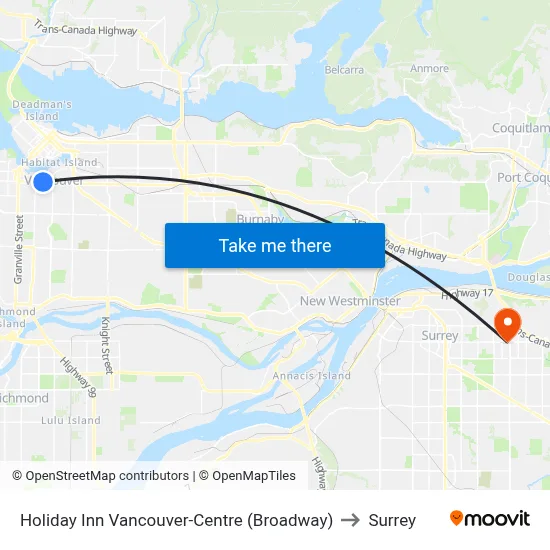 Holiday Inn Vancouver-Centre (Broadway) to Surrey map