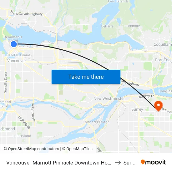 Vancouver Marriott Pinnacle Downtown Hotel to Surrey map