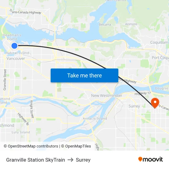 Granville Station SkyTrain to Surrey map