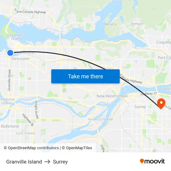 Granville Island to Surrey map