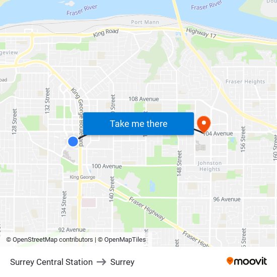 Surrey Central Station to Surrey map