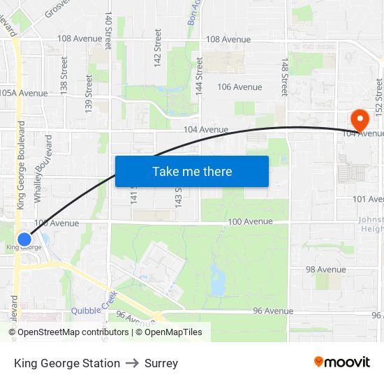 King George Station to Surrey map