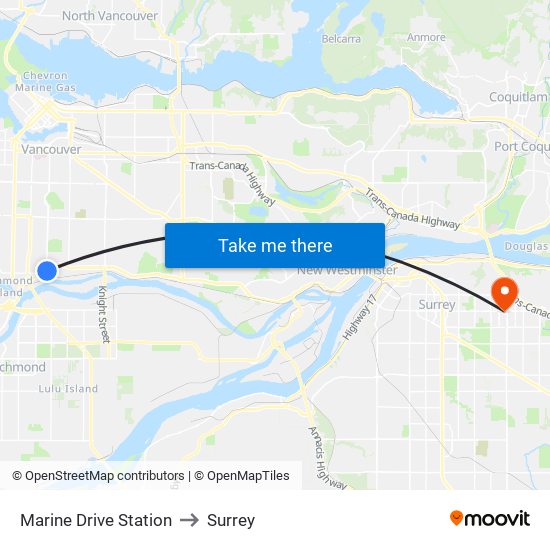 Marine Drive Station to Surrey map