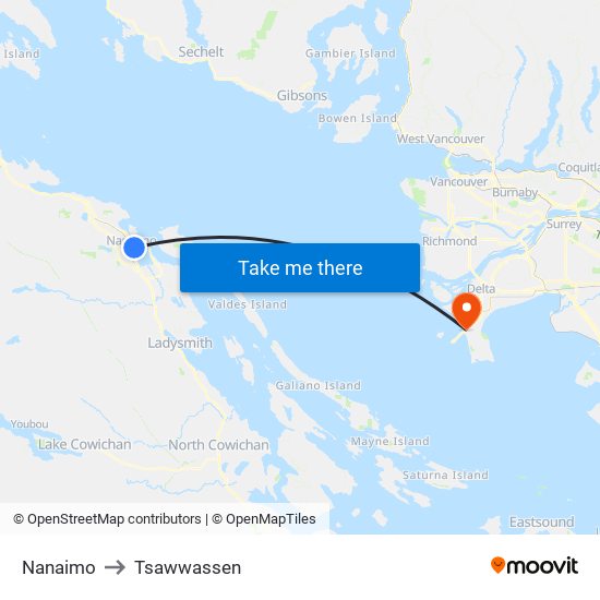 Nanaimo to Tsawwassen map