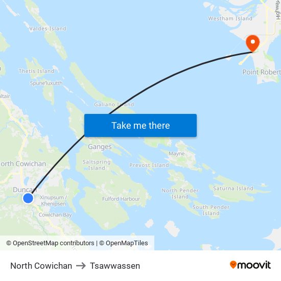 North Cowichan to Tsawwassen map