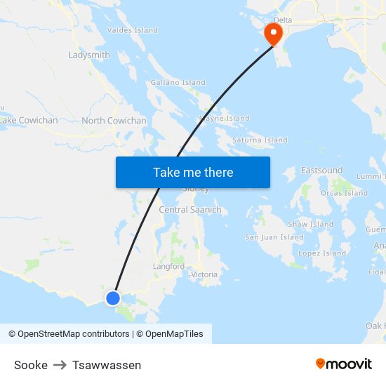 Sooke to Tsawwassen map