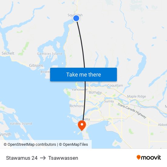 Stawamus 24 to Tsawwassen map