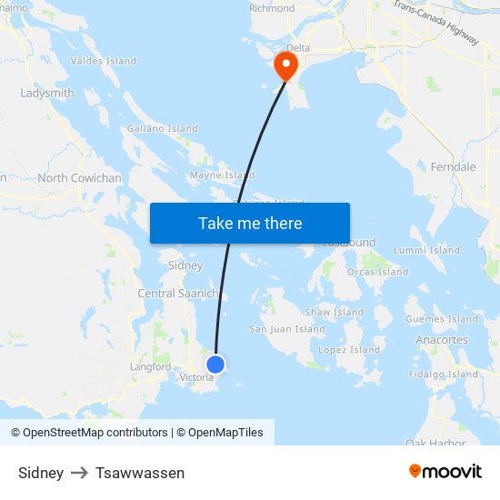 Sidney to Tsawwassen map